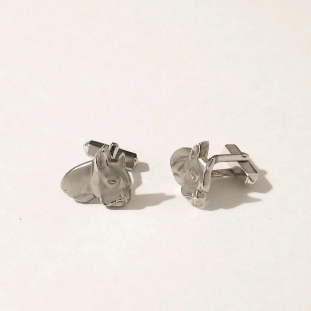 VTG Swank Boxer Dog Cufflinks Silver Tone MCM Groom Groomsmen Dog Dad Gift
